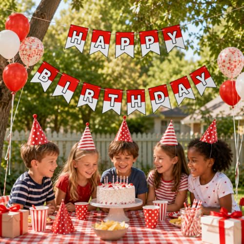 Vibrant Cartoon Anime Birthday Banner - Red & White Party Decor