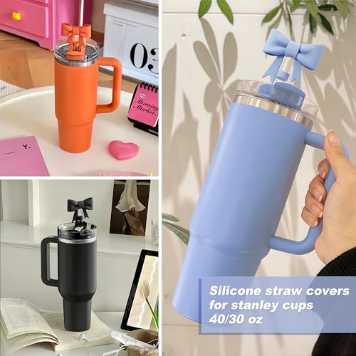 Cute Bow Straw Toppers for Stanley Cups - 2 Pcs Reusable Silicone