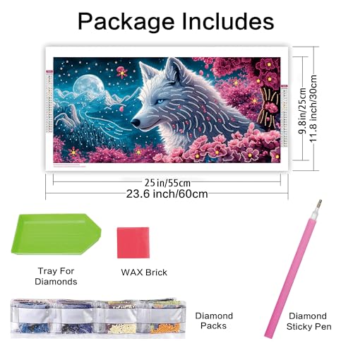 5D Wolf Diamond Art Kit for Adults – DIY Crystal Painting 12x24