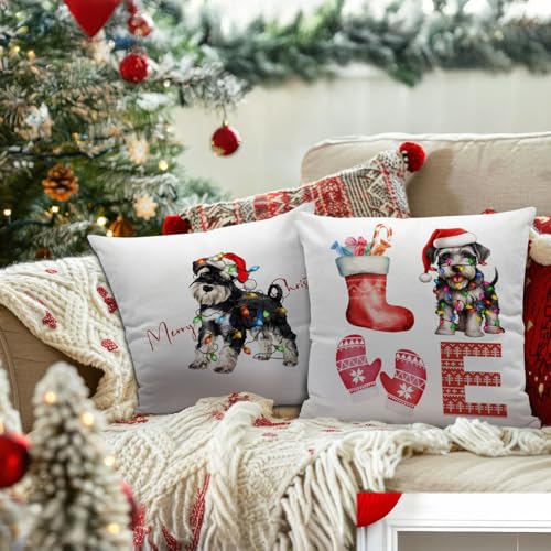 Schnauzer Christmas Pillow Covers - 18x18 Flannel Set of 2