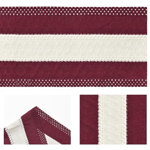 Red Farmhouse Woven Table Runner 12x72 Inch - Durable Cotton Polyester Decor