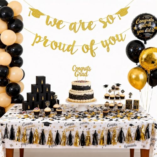 Gold Glitter Graduation Banner - We Are So Proud of You 2026