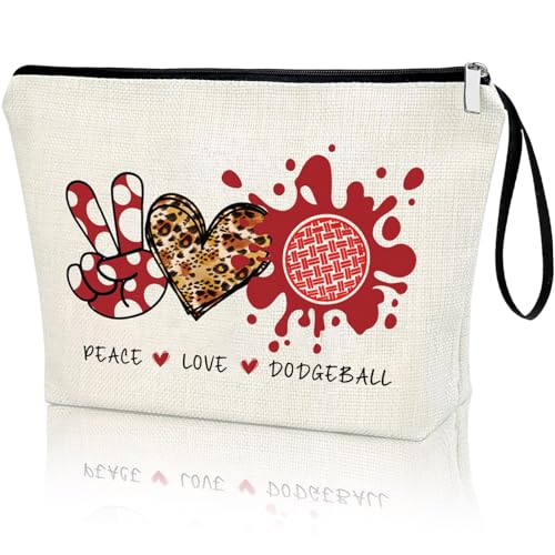 Dodgeball Makeup Bag - Peace Love Dodgeball Cosmetic Pouch Gift for Women