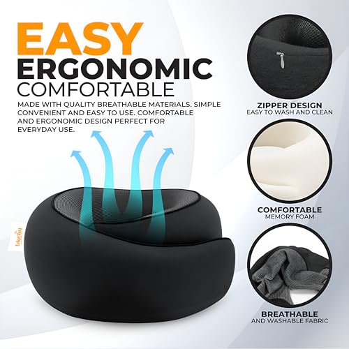 EdgeVoy Memory Foam Travel Neck Pillow with 360° Ergonomic Support, Washable Cover