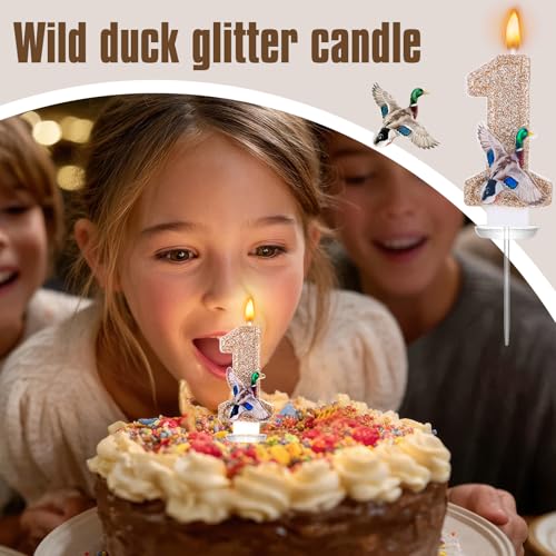 Mallard Duck Birthday Candle Number 1 Cake Topper - Gold Glitter