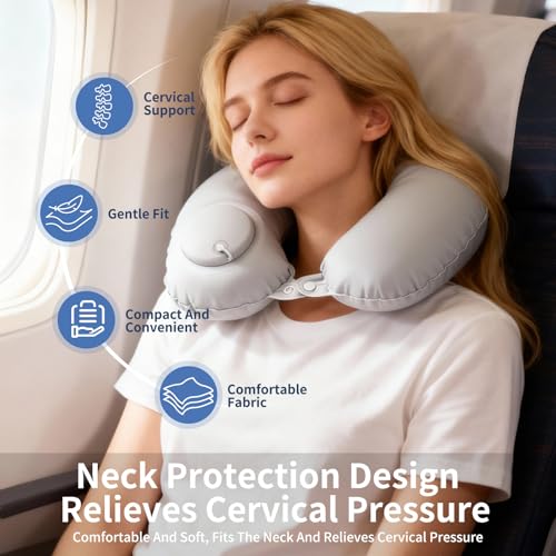 Fvbber Medium-Grey Inflatable Travel Neck Pillow - Portable Airplane & Car Support