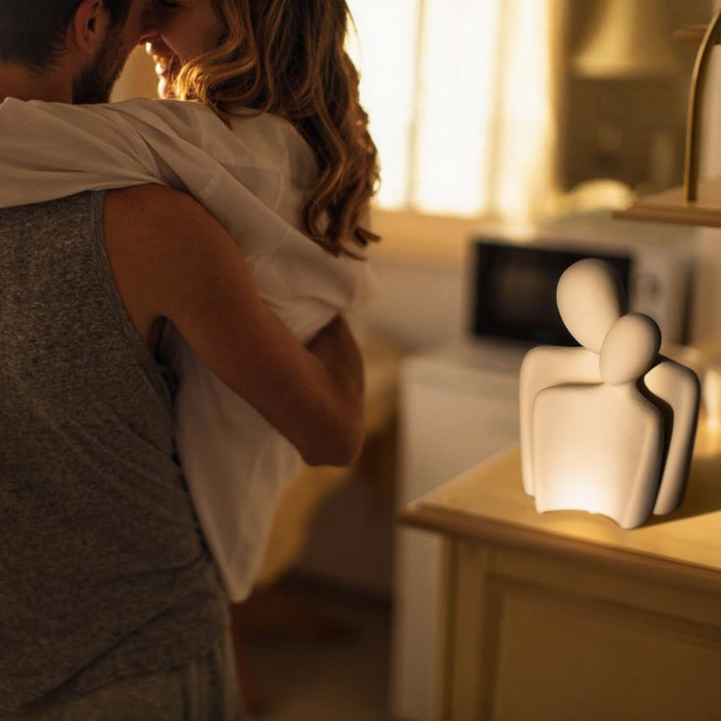 Modern Home Decor | Hugging Couple Sculpture by [Brand Name] - White Ceramic Figurine for Living Room & Bedroom