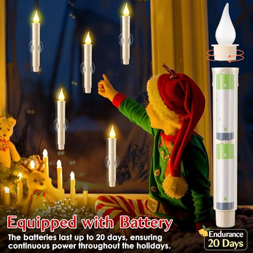 Ivory 12-Pack Dusk to Dawn Christmas Window Candles with Suction Cups