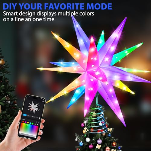 Hollow 20-Inch Christmas Tree Star Topper with Lights & Remote Control