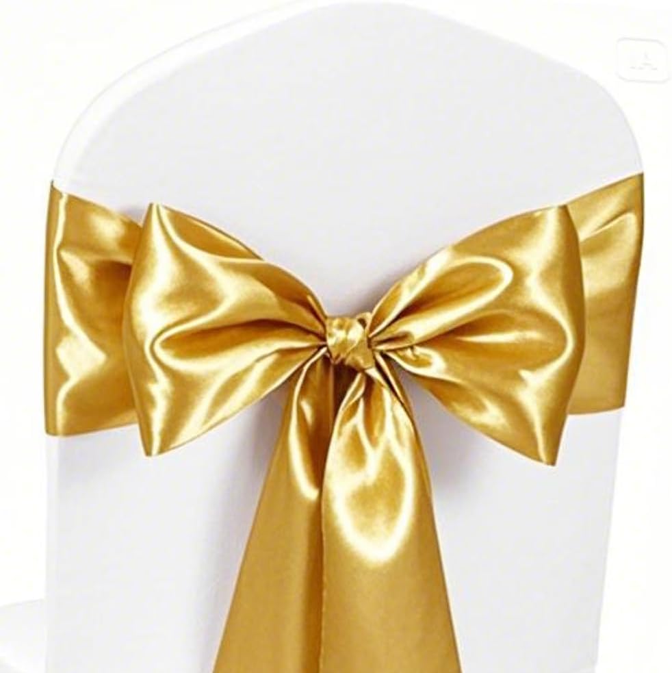 Skiennix Satin Chair Sashes Bows - 7x108 Inch Gold Ties for Weddings, Parties & Events | 50 Pack