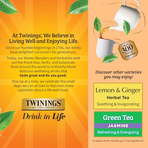 Twinings Peach & Orange Herbal Tea - 100 Individually Wrapped Caffeine-Free Bags, Juicy & Fruity, Hot or Iced, Pack of 1