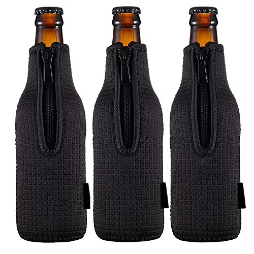 WK IEASON 12oz Neoprene Beer Bottle Sleeves - Insulated Coolers, Black (3 Pack)