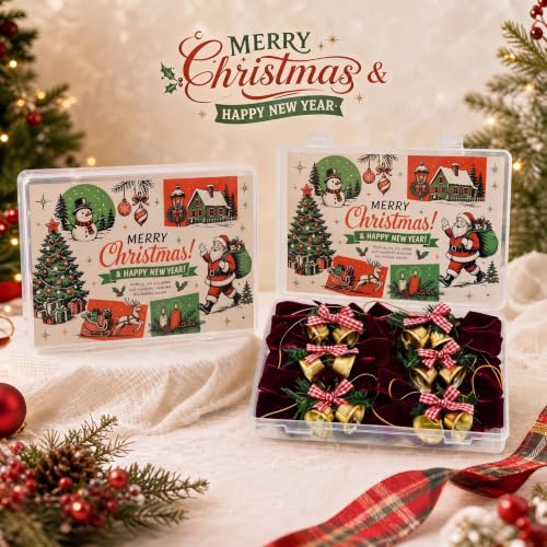 Burgundy Velvet Ribbon Bow Christmas Tree Ornaments with Brass Bells - 2 Pcs