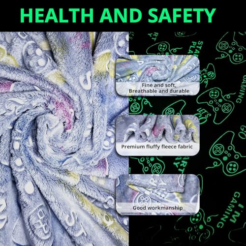 Glow in the Dark Gamer Blanket for Kids - 50"x60" Soft Throw