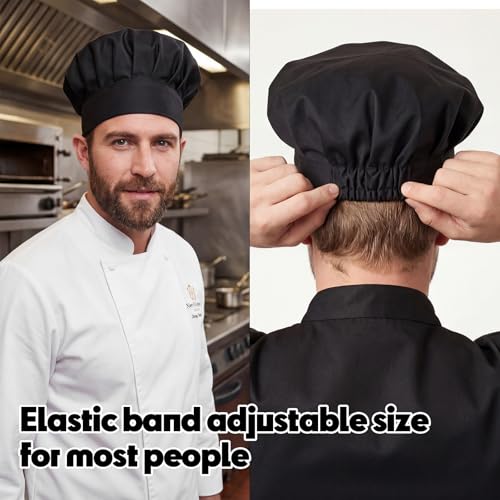2-Pack Adjustable Black Chef Hats for Men & Women - Reusable
