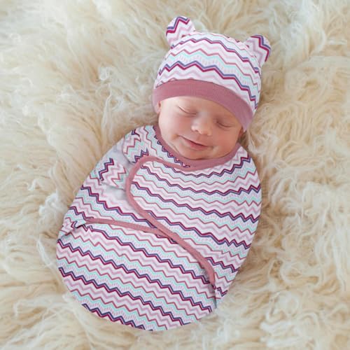 Dizila Set 3 Adjustable Cotton Blend Baby Swaddle Blanket & Hat