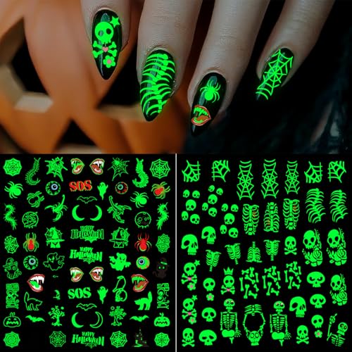 Glow in the Dark Halloween Nail Art Stickers, 9 Sheets Self-Adhesive Decals