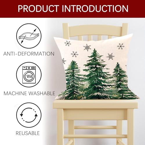 Green Pine Tree Christmas Throw Pillow Covers, 18x18 Set of 2