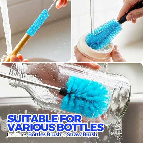 Holikme 4-Piece Bottle Brush Set, 14.5" Stainless Steel Cleaning Tool - Blue