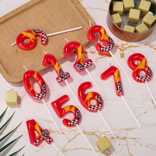 SAVITA Red Racing Car Birthday Candle Set 2.32in with Lightning - Party Decor
