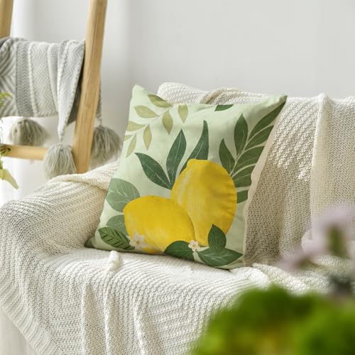 Summer Lemon Eucalyptus Leaves Throw Pillow Cover - 18x18