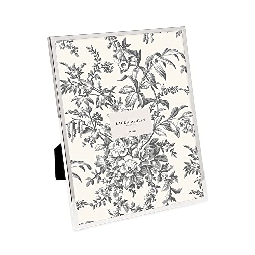 Laura Ashley 8x10 Silver Flat Metal Picture Frame (Vertical & Horizontal) w/Two-Way Easel Stand, Black Velvet Backing, Wall-Mountable, Made for Tabletop, Desk, Wall Display, Home D?cor (8x10, Silver)
