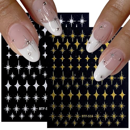 Dulyork 12 Sheet 3D Star Nail Stickers Self-Adhesive Decals