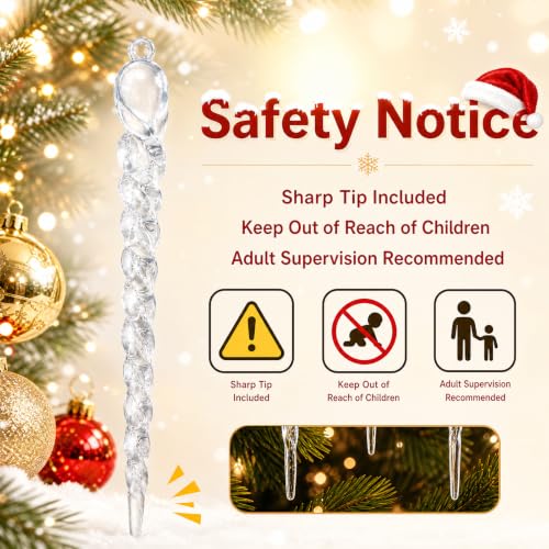 49Pcs Christmas Tree Ornaments Set - Crystal Icicles & Snowflakes, Safe Shatterproof Material