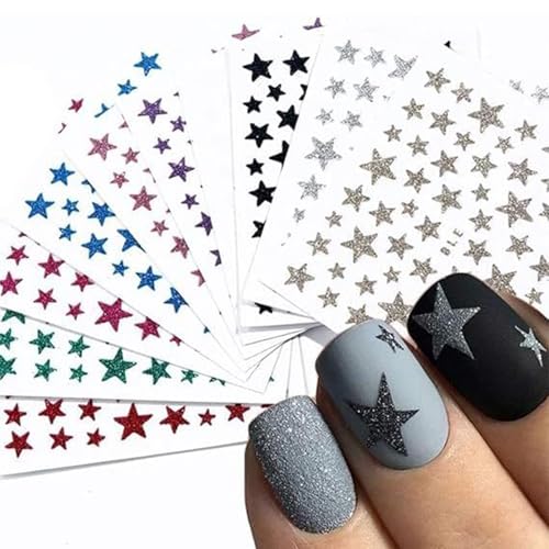 Nudurom 10 Sheets 3D Star Nail Art Stickers Self-Adhesive Colorful Decals
