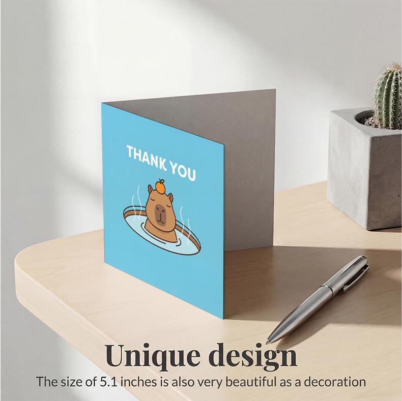 Capybara Thank You Cards with Envelopes, 5.1 Inch Square Blank Cards