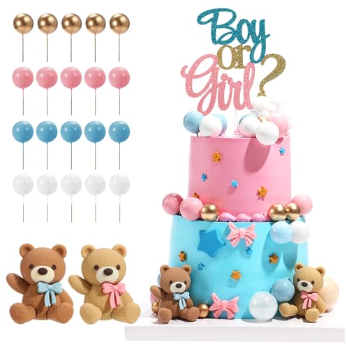 23 PCS Baby Gender Reveal Bear Cake Toppers Set