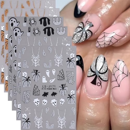 Halloween Nail Stickers 6 Sheets Self-Adhesive Glitter Decals