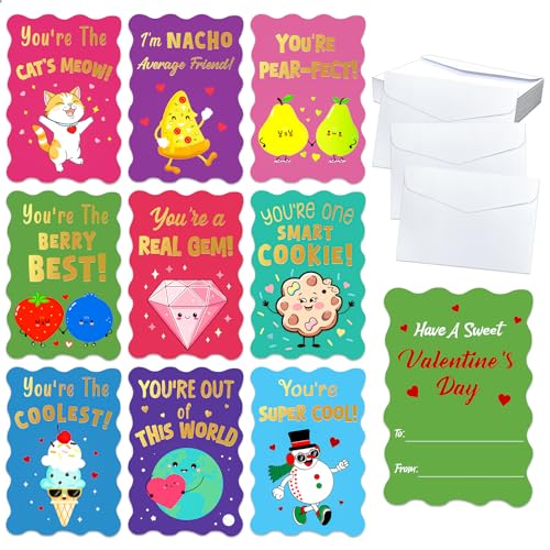 36-Pack Funny Valentine's Day Cards for Kids with Envelopes