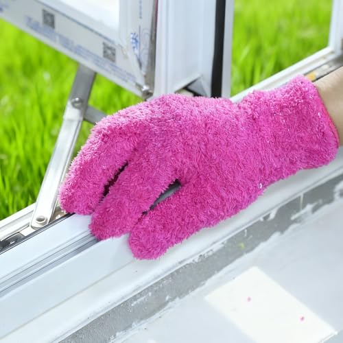 Reusable Microfiber Plant Cleaning Gloves - 4-Piece Set in Blue & Rose Red