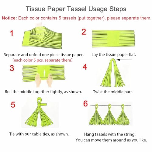 Aonor Gold Ivory and Pale Green Tissue Paper Tassel Garland 15PCS