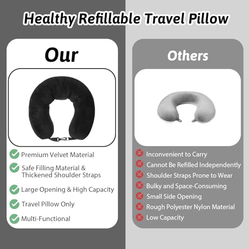 Adjustable Stuffable Neck Pillow for Travel - Black, Storage Solution