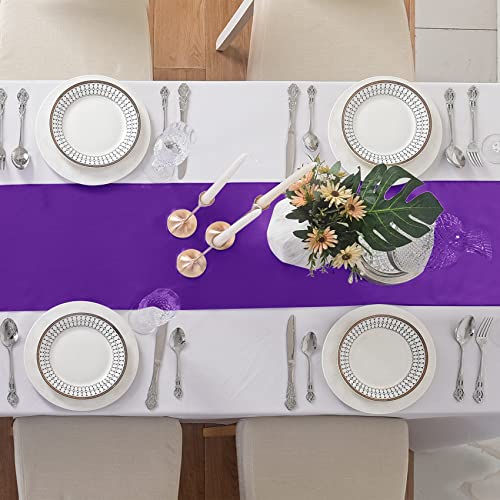 Purple Satin Table Runner 12x108 Inches - 24 Pack for Wedding & Party Decor