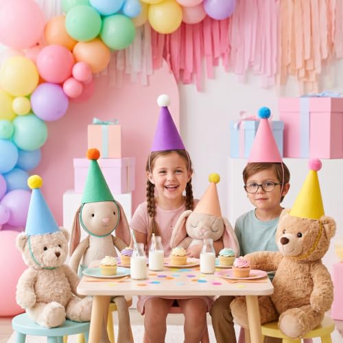 6 Mini Colorful Felt Party Hats for Pets & Dolls - Adjustable