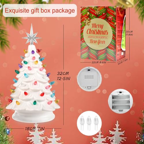 White Ceramic Christmas Tree Decorations 13 Inch Tabletop Holiday Decor with Star Topper