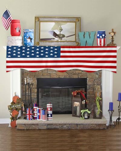 4th of July Fireplace Scarf - USA Stars & Stripes Mantel Cover 90x17 Inch
