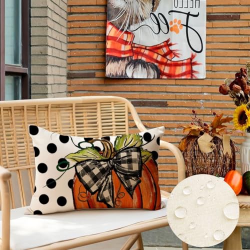 RABUSOFA Fall Pumpkin Outdoor Pillow Cover, Waterproof 12x20 Inch Orange