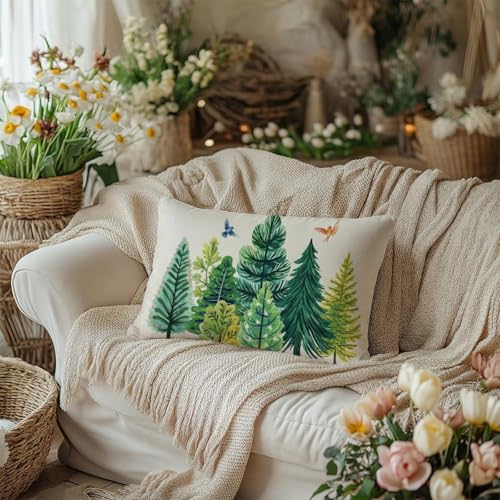 AACORS Spring Watercolor Tree & Birds 12x20 Inch Throw Pillow Cover