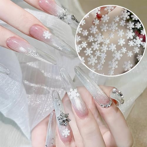 BUNLVDI 200Pcs Christmas Snowflake Nail Charms Mixed Sizes Winter Resin Gems