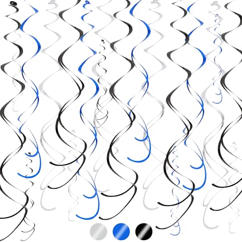 20-Piece Hanging Swirl Decorations - Blue, Black & Silver Party Decor