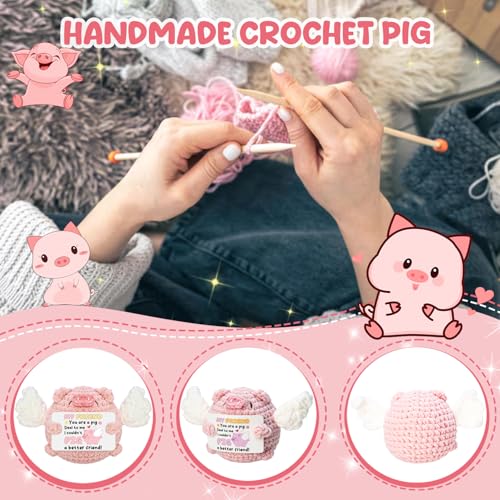 Handmade Crochet Pink Pig | Funny Friendship Gift for Women