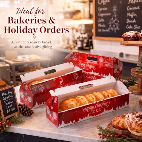 Christmas Ham Bread Boxes 50 Pack Snowflake Holiday Bakery Packaging