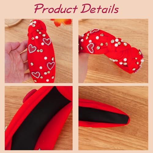 Moikolok Red Rhinestone Padded Headband Heart Hair Accessory