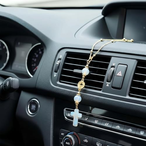 Heran Crystal Cross Car Rear View Mirror Ornament - Moonlight Blue