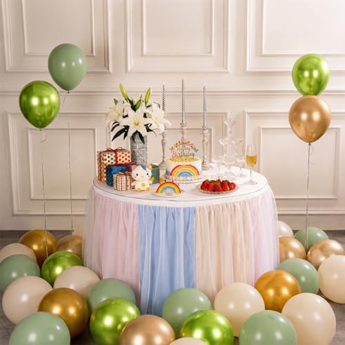 Sage Green Balloons Set - 55Pcs with Gold, White & Green Mix