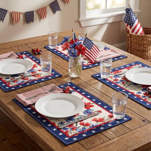 Patriotic Floral Placemats for 250th Anniversary | Set of 4